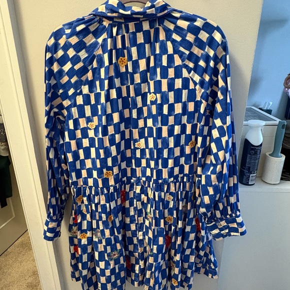 Maeve by Anthropologie Blue and White Checkered floral embroidered Mini Dress - Picture 4 of 4